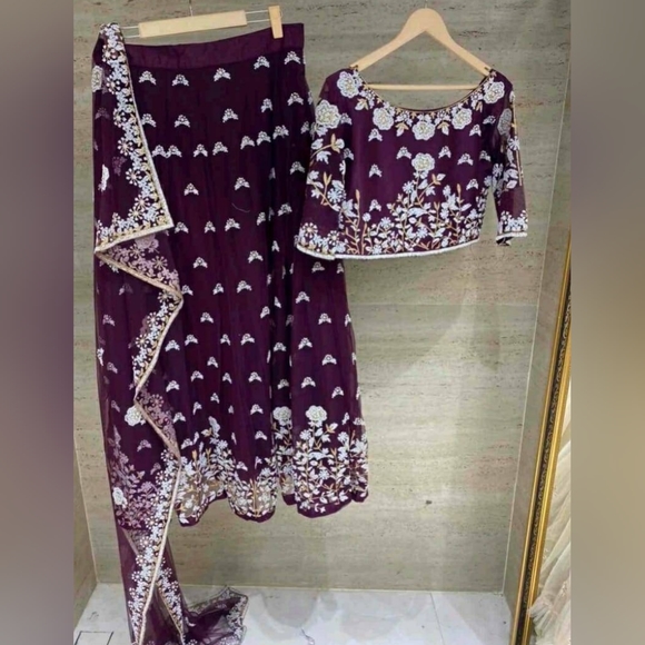 Red net lehenga blouse with net dupatta - Picture 1 of 5